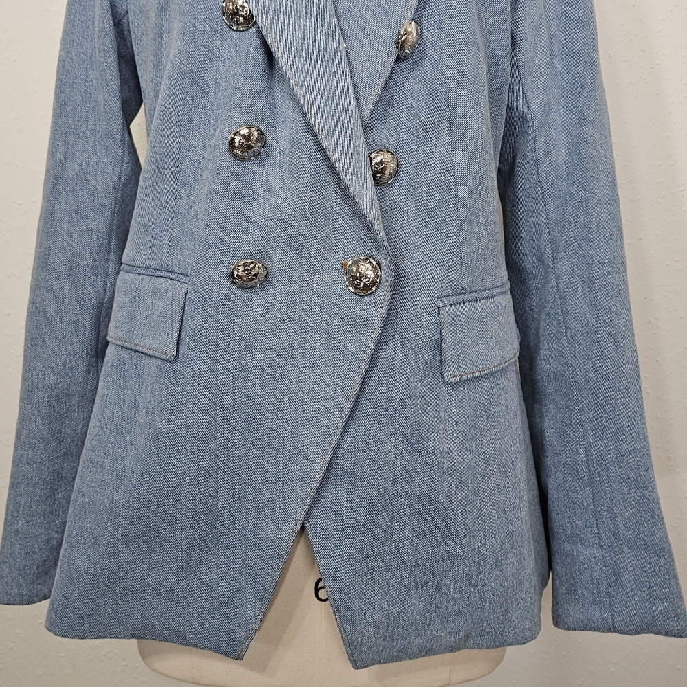 Veronica Beard Light Blue Denim Double-Breasted Blazer - Picture 5 of 15